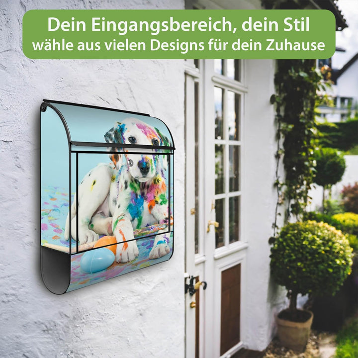 banjado® Design Briefkasten mit Motiv Bunter Dalmatiner 39x47x14cm &amp; 2 Schlüssel - Briefkasten Stahl