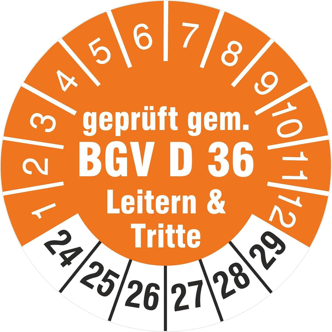 2500 Prüfplaketten 18 mm geprüft gem. BGV D 36 Leitern & Tritte 2024-2029 Prüfetiketten 2500 18mm Du