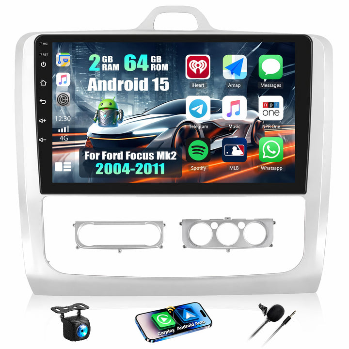 CAMECHO 2+64G 9 Zoll Navi Autoradio für Ford Focus Mk2 2004-2011 Android 13 GPS Bluetooth Radio mit