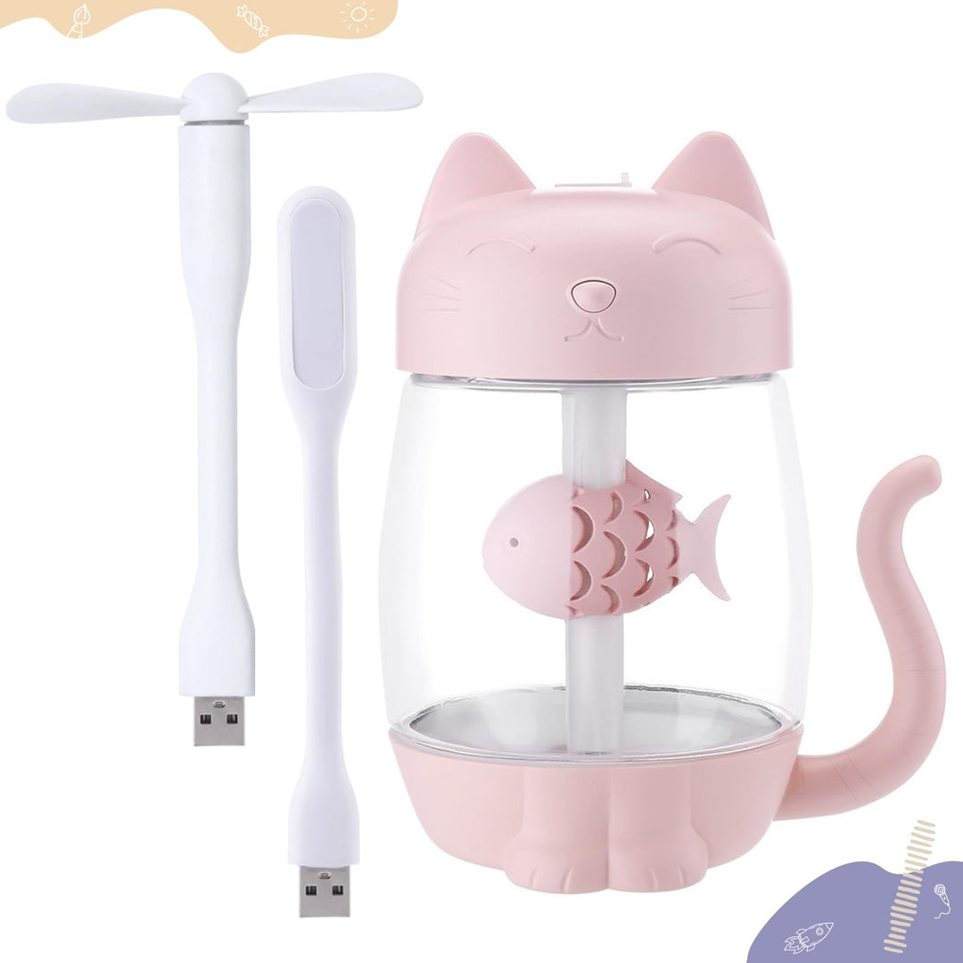 Mini-Luftbefeuchter für Kinder, 350 ml, mit LED-USB-Licht und Mini-Ventilator, leiser kalter Nebel f