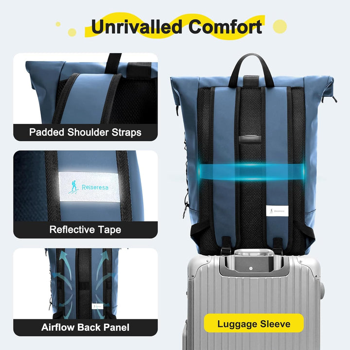 Rolltop Rucksack Herren Damen Wasserdicht Grosse Laptop Rucksack Reiserucksack mit Multifunktionale
