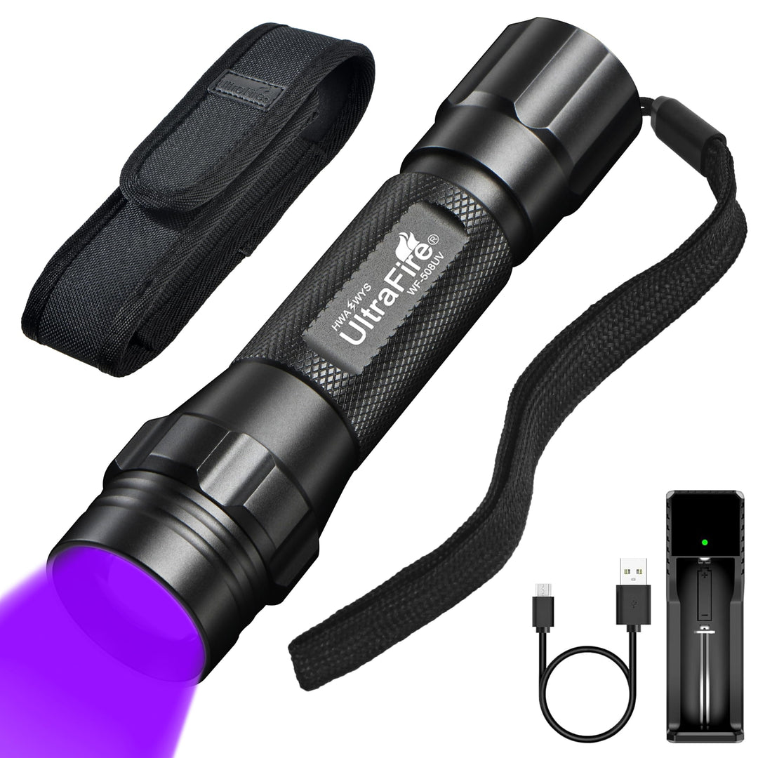 UltraFire UV Taschenlampe 395-405nm Schwarzlicht Zoombare Ultraviolett LED Taschenlampe mit Holster,