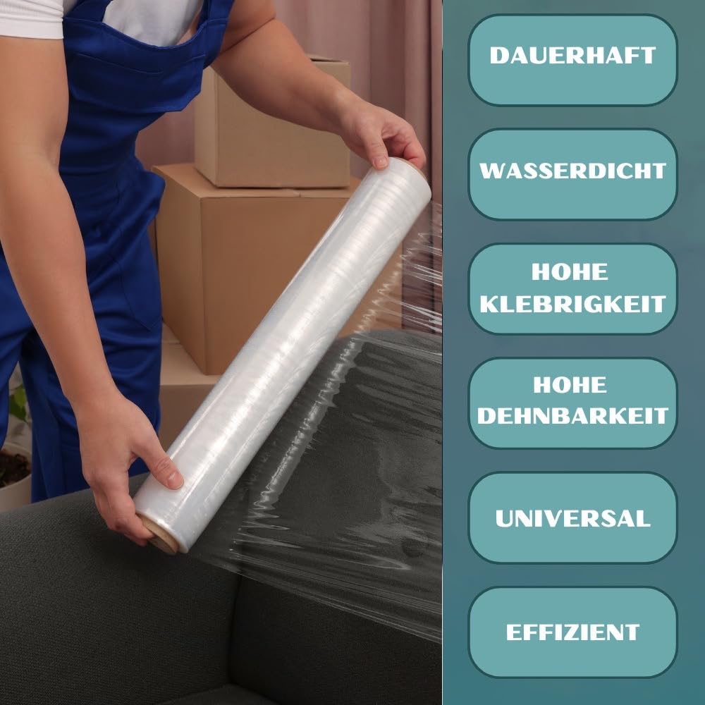 RAGO® Stretchfolie Transparent Möbelfolie STARK 300m Länge I folie für möbel Hand Stretchfolie rolle