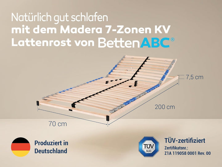 Madera 7 Zonen Lattenrost zur Selbstmontage, mit 28 Leisten, extra stabil durch durchgehende Holme,