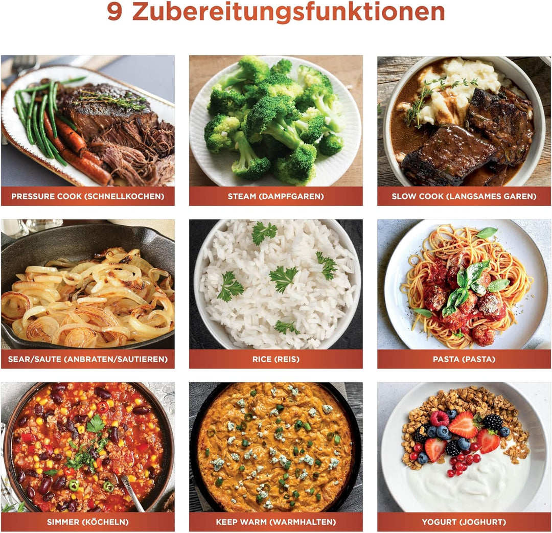 Ninja HyperHeat 9-in-1 Schnellkochtopf, Slow Cooker und Reiskocher, inkl. Dämpfeinsatz und herausneh