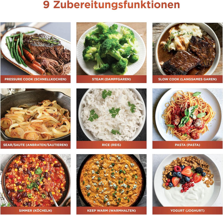 Ninja HyperHeat 9-in-1 Schnellkochtopf, Slow Cooker und Reiskocher, inkl. Dämpfeinsatz und herausneh