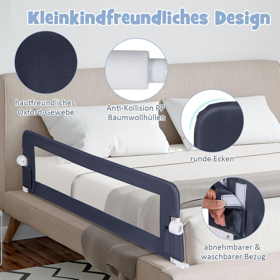 DREAMADE Bettgitter 150/120/105 cm, Kinderbettgitter Schutz, Kinderschutzgitter aus PP & Oxford, Bab