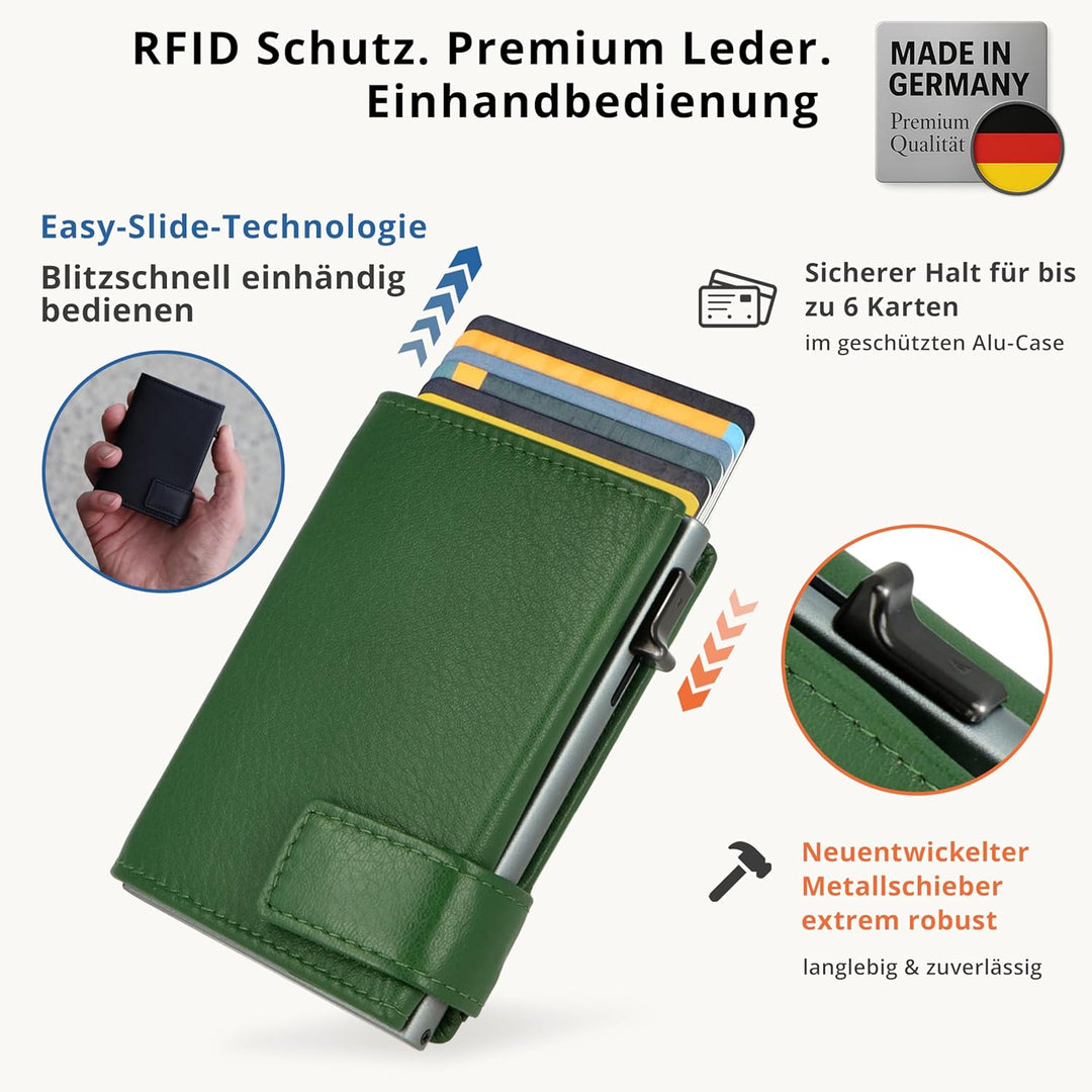 SecWal Kartenetui mit Münzfach Druckknopf inkl. Geschenkbox - Made in Germany - Echtleder Mini Geldb