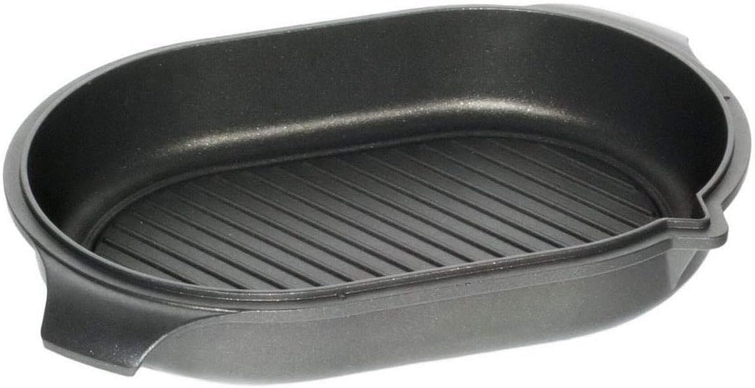 AMT Gastroguss Gussbräterdeckel 42 x 28 cm, 6 cm hoch, auch als Bräter einsetzbar, mit Grillboden, n