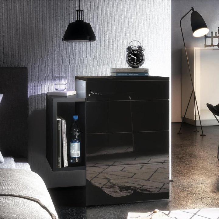 Vladon Nachttisch Queens, Nachttischschrank mit 2 Schubladen und 1 seitlichem Fach zur Wandmontage,