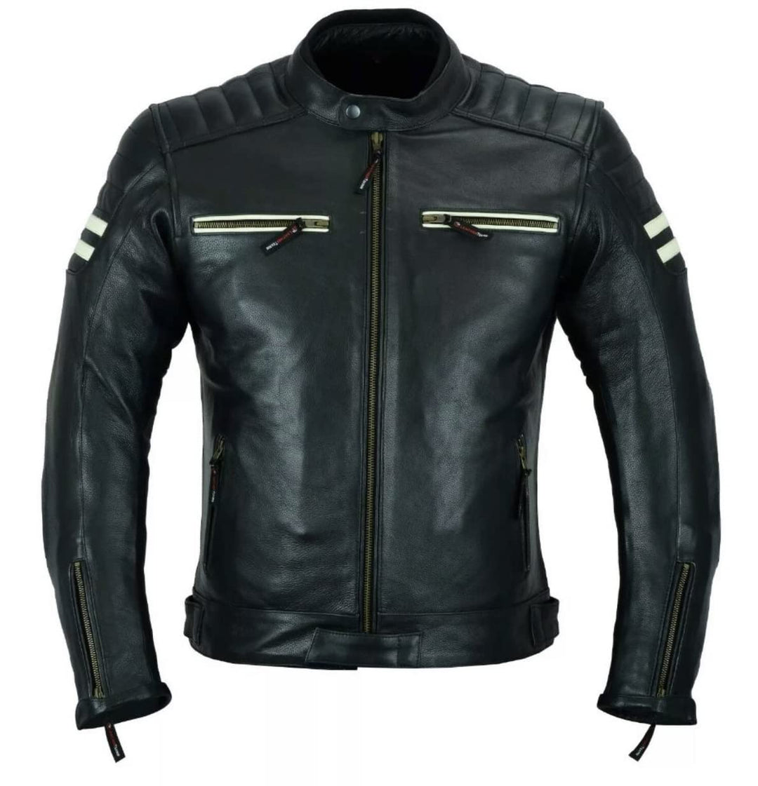 Motorrad-Lederjacke für Herren, schwarz, perforiertes Leder, CE-Protektoren MBJ-12A, Schwarz , M