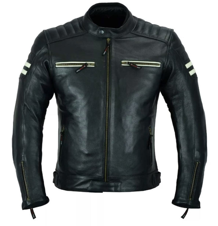 Motorrad-Lederjacke für Herren, schwarz, perforiertes Leder, CE-Protektoren MBJ-12A, Schwarz , M