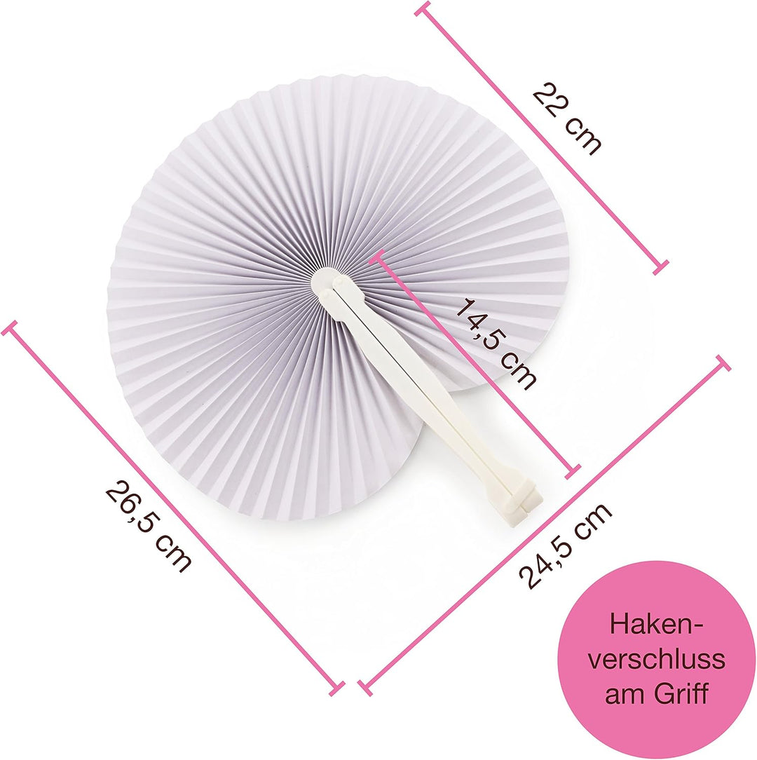 WeddingTree 60x Handfächer Hochzeit - Weiss - Papierfächer Hochzeit mit Griff und Verschluss - Handf