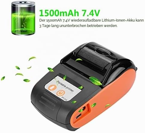 Garsent Thermodrucker 58mm, Drahtlose Thermodrucker Tragbar Bondrucker Bluetooth 4.0 USB Bondrucker