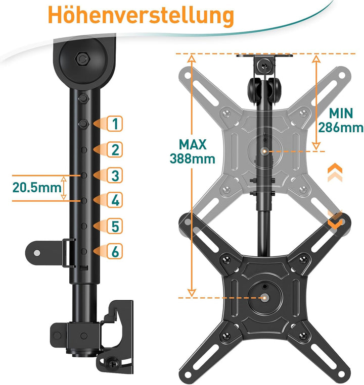 ELIVED Monitor & TV Deckenhalterung Klappbar für die meisten 14-42 Zoll Fernseher bis zu 10KG, max.