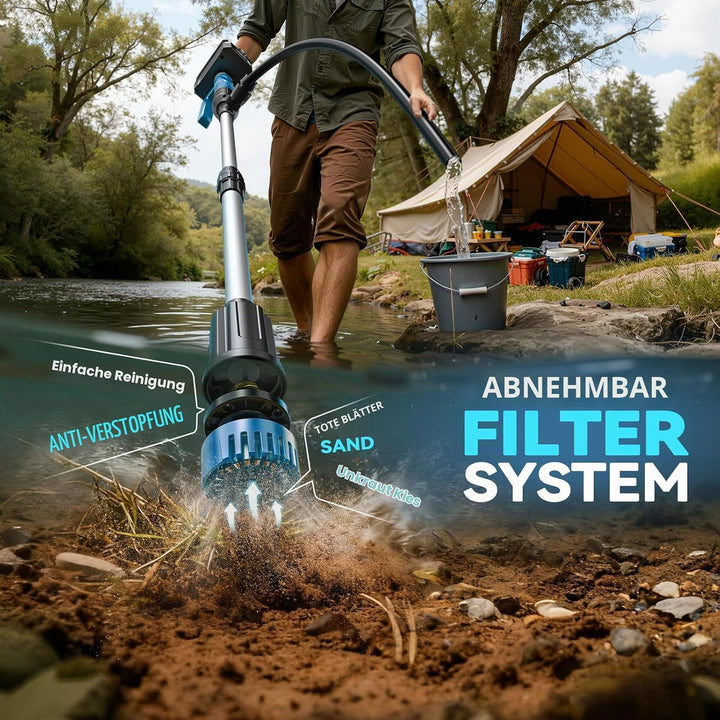 Ecarke Akku-Regenfasspumpe kompatibel mit Makita 18V – Fördermenge 3000 L/h, 8 m Förderhöhe, Auto-St