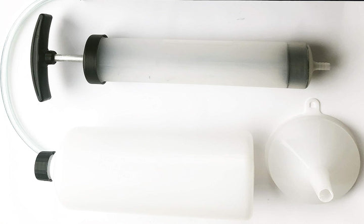 Öl Absaug Set für Benzin Rasenmäher (Absaugpumpe, Trichter, Sammelbehälter) Ölabsaugsatz Oil Extract