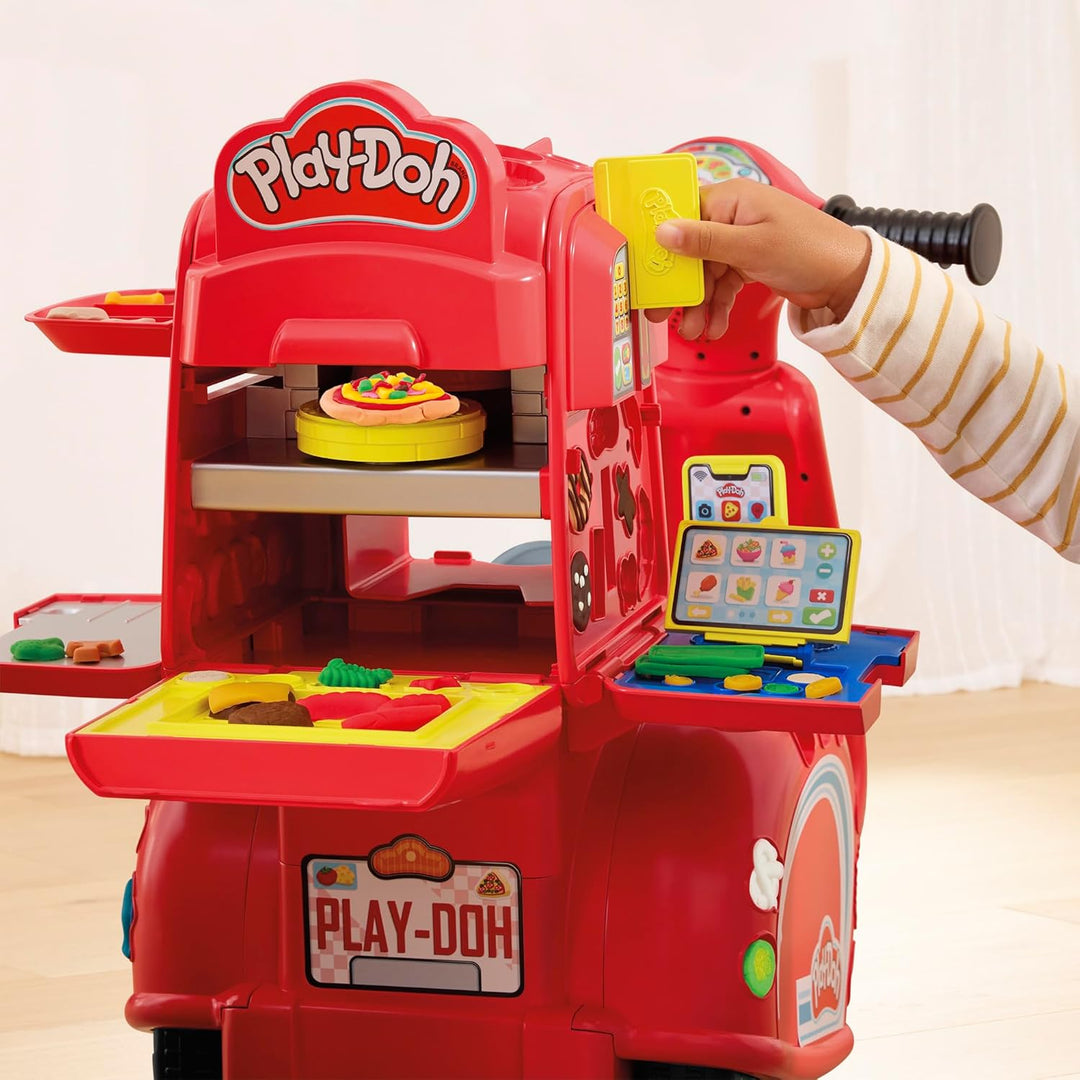 Play-Doh Pizza-Lieferspass, Scooter und Spielküche, 10 Dosen Knetmasse zum Pizza Backen, Bastel-Set