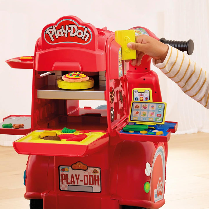 Play-Doh Pizza-Lieferspass, Scooter und Spielküche, 10 Dosen Knetmasse zum Pizza Backen, Bastel-Set