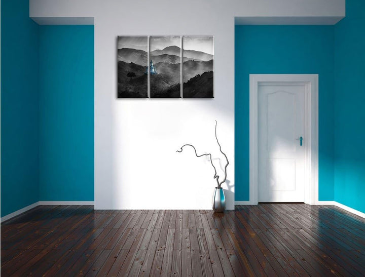 Pixxprint Buddha Bild im Tal der Dunkelheit B&W Detail 3-Teiler Leinwandbild 120x80 Bild auf Leinwan