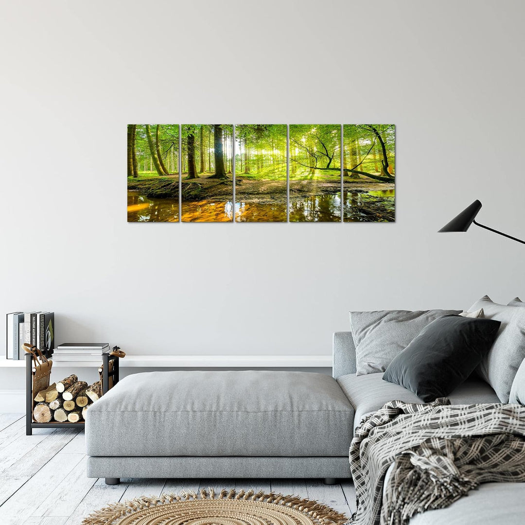 Runa Art Bild Wald Landschaft Wandbilder auf Vlies Leinwand 5 Teilig Wanddekoration Schlafzimmer Woh