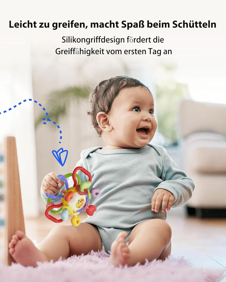 Infinno Baby Greifball & Rassel,BPA-freies Silikon Beissring-Spielzeug für 0-12 Monate, Multifunktio