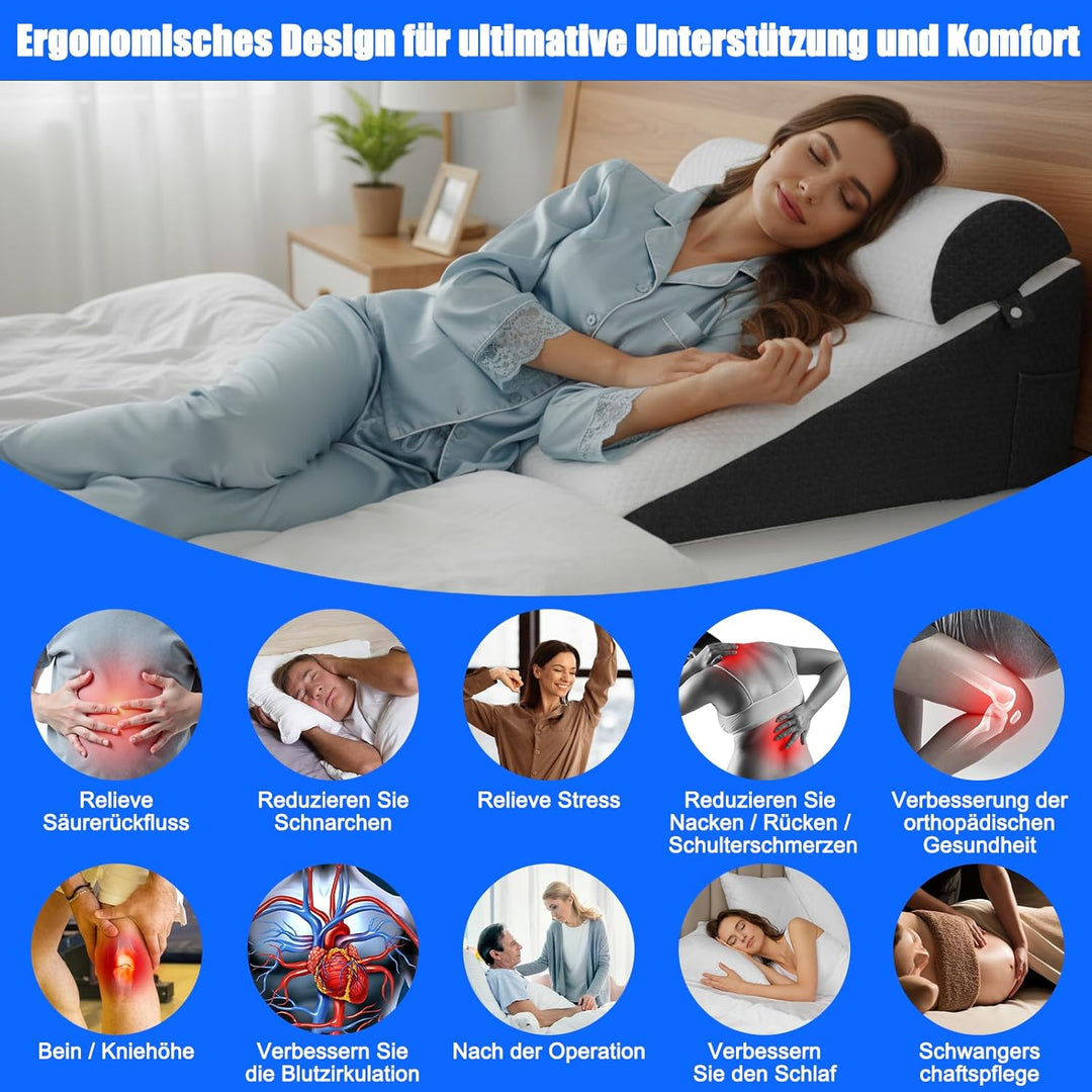 Keilkissen Bett, 3 Lagen mit Memory-Schaum Top, Weichem Kissen, Lesekissen für Bett und Couch, Schau