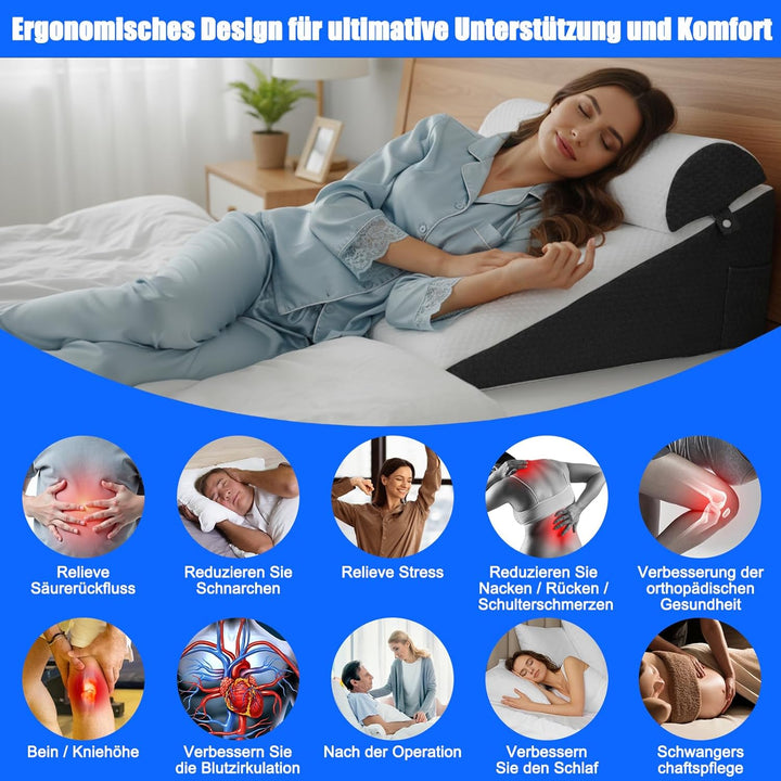 Keilkissen Bett, 3 Lagen mit Memory-Schaum Top, Weichem Kissen, Lesekissen für Bett und Couch, Schau