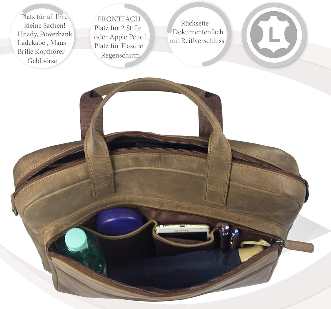 Sunsa Herren Leder 15 Zoll Laptop Tasche. Hell braune Business Aktentasche. Grosse Handtasche. Vinta