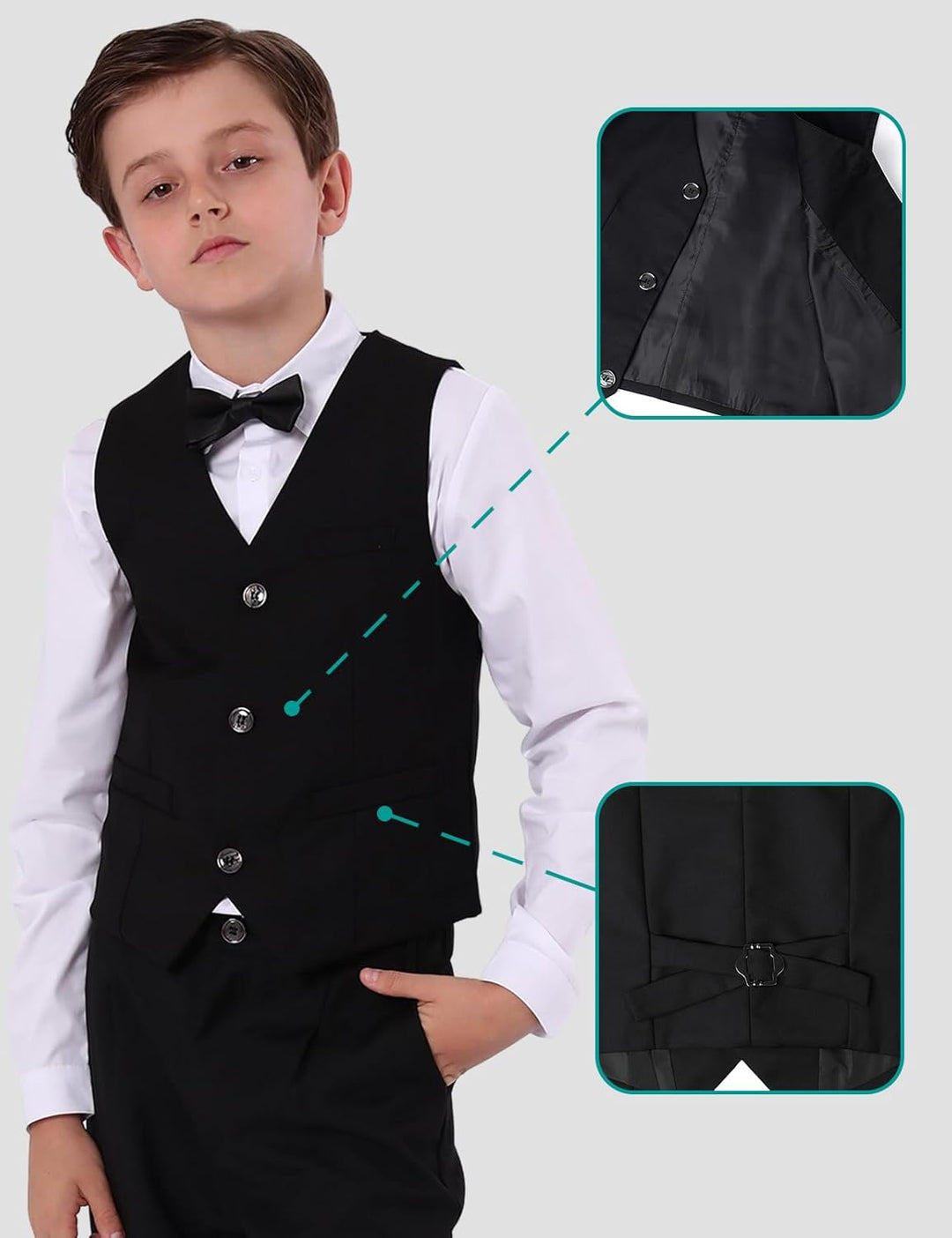 mintgreen 2er Set Anzüge für Jungen, Weste & Hose & Fliege & Krawatte & Einstecktuch, 116-164 128-13