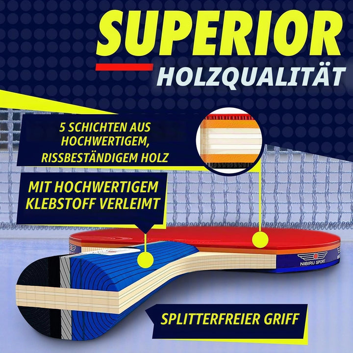 Ping Pong Paddles Set, Professionelle Tischtennisschläger und Bälle, einziehbares Netz mit Pfosten u