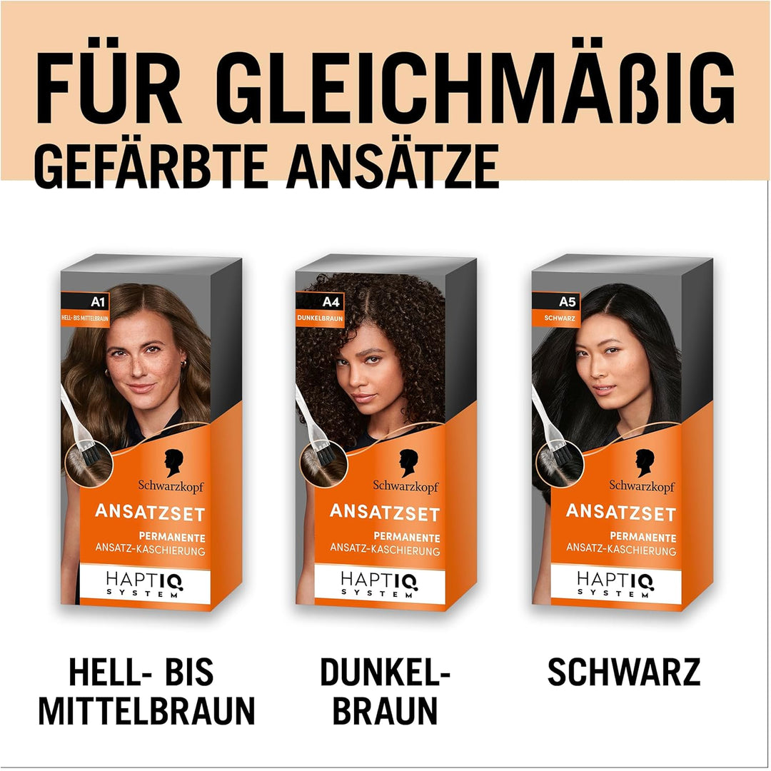 Schwarzkopf Ansatzset A2 Goldbraun Stufe 3 (3 x 44,5 ml), dauerhafte Haarfarbe zum Haaransatz kaschi