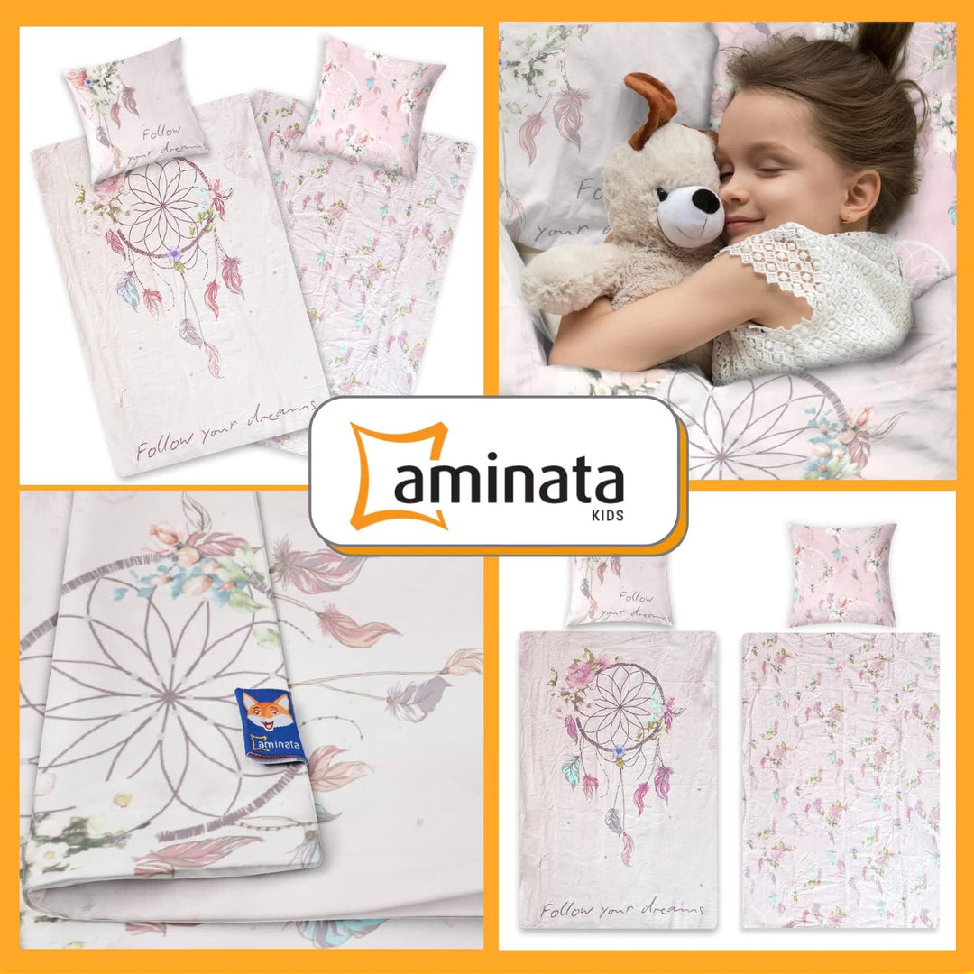 Aminata kids Bettwäsche Traumfänger 135x200 Mädchen Biber warm, weich &amp; kuschelig mit Reissverschlus