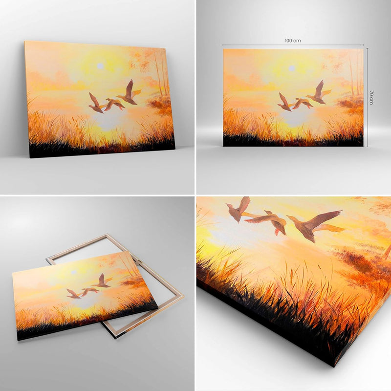 Bilder auf Leinwand 100x70cm Leinwandbild mit Rahmen Vogel Natur Wasser Gross Wanddeko Bild Schlafzi