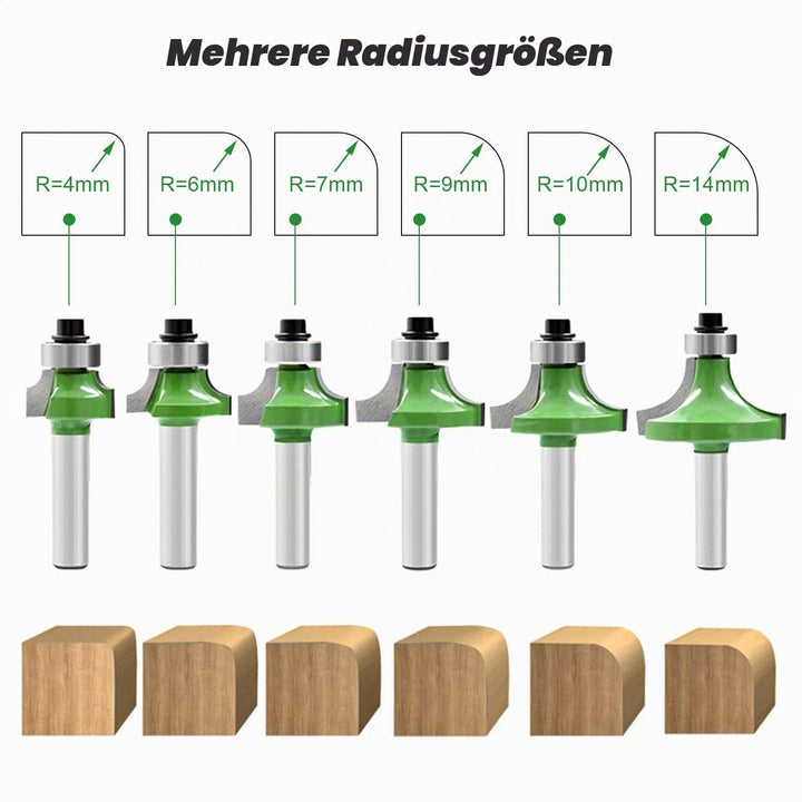 6 Stück Abrundfräser 8mm Schaft, Fräser für Oberfräse 8mm Schaft, Radiusfräser Set mit Kugellager, F