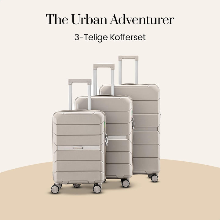 Urban Adventurer Reisekoffer 79L – Beige – Trolley mittelgross Hartschale mit Zahlenschloss &amp; 4 Roll