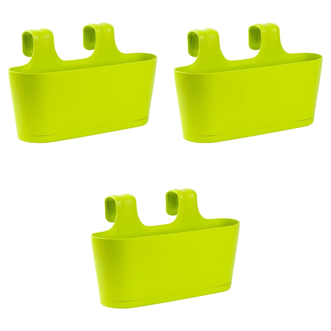 3X Blumenkasten oval Balkon Übertopf Pflanzkasten Blumentopf zum Hängen mit Wasserspeicher Farbe grü