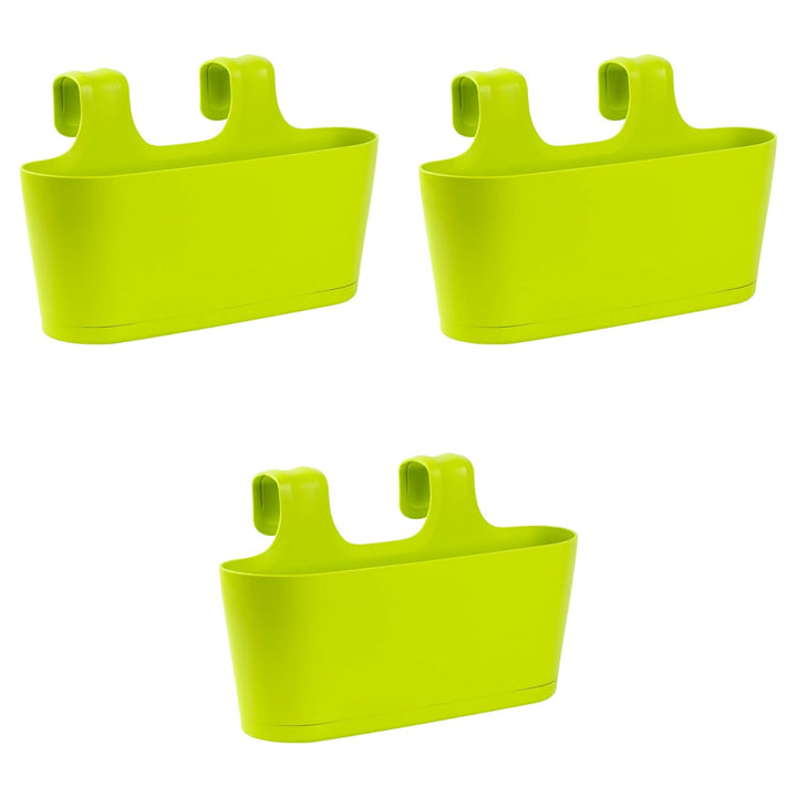 3X Blumenkasten oval Balkon Übertopf Pflanzkasten Blumentopf zum Hängen mit Wasserspeicher Farbe grü