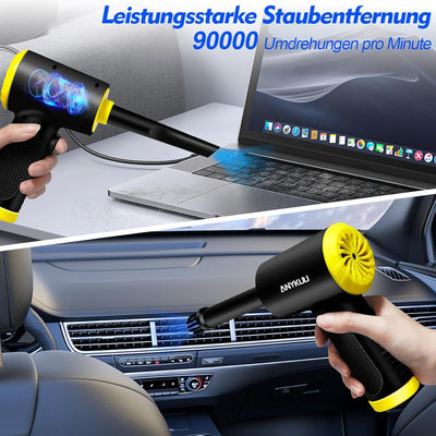 Anykuu Elektrische Staubgebläse Auto 90000 U/min 3-Gänge USB Wiederaufladbar Mini Air Duster mit 750