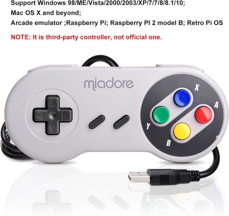 miadore 2X USB Controller für SNES NES Spiele, klassischer Retro USB Gamepad Joystick für Windows PC