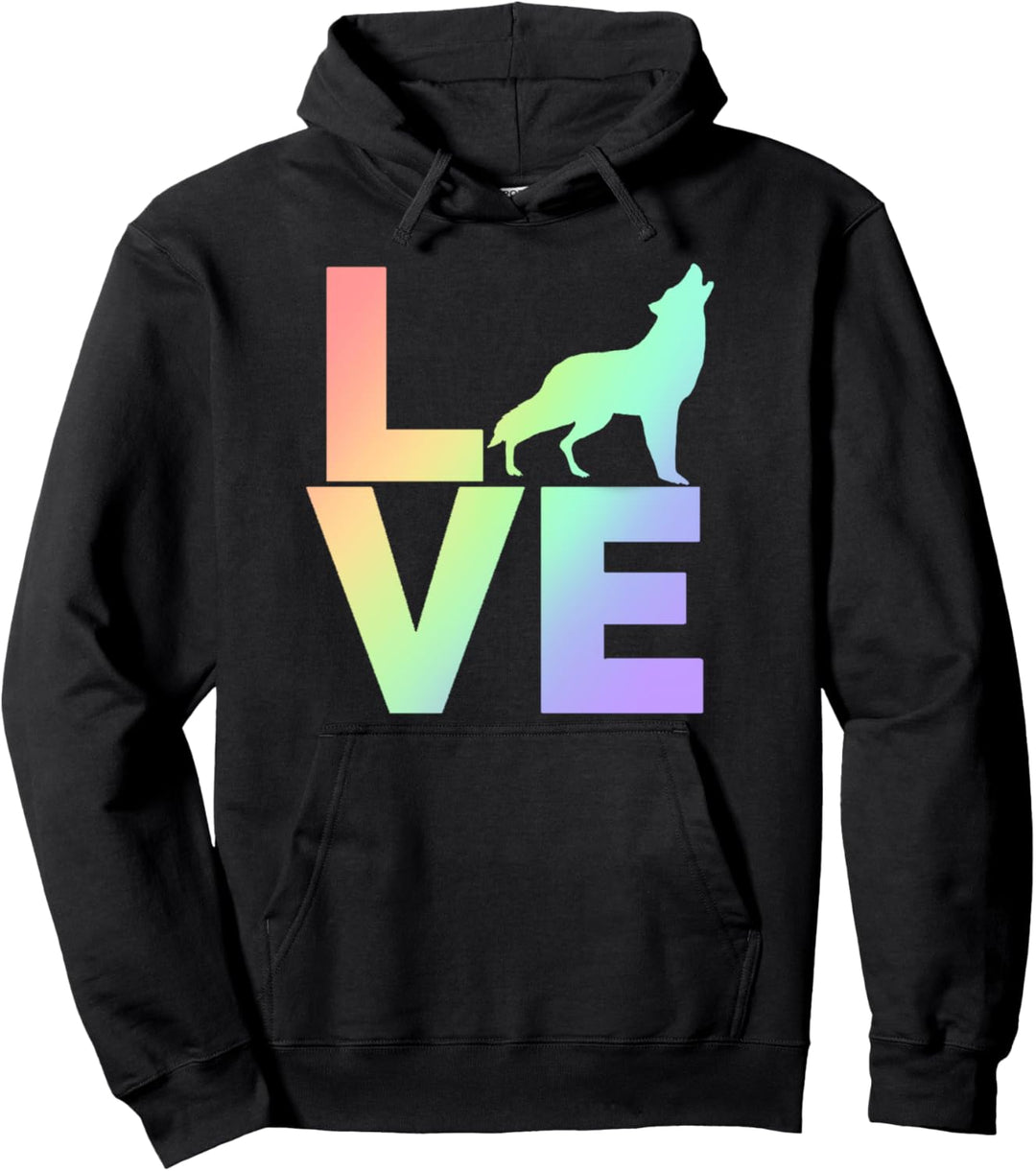 Ich liebe Wölfe Lone Wolf Pastel Rainbow Silhouette Pullover Hoodie