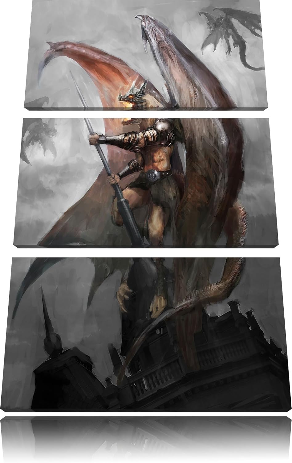 Pixxprint Drachenmann als Leinwandbild/Grösse: 3 Teilig (120x80) cm/Wandbild/Kunstdruck/fertig bespa