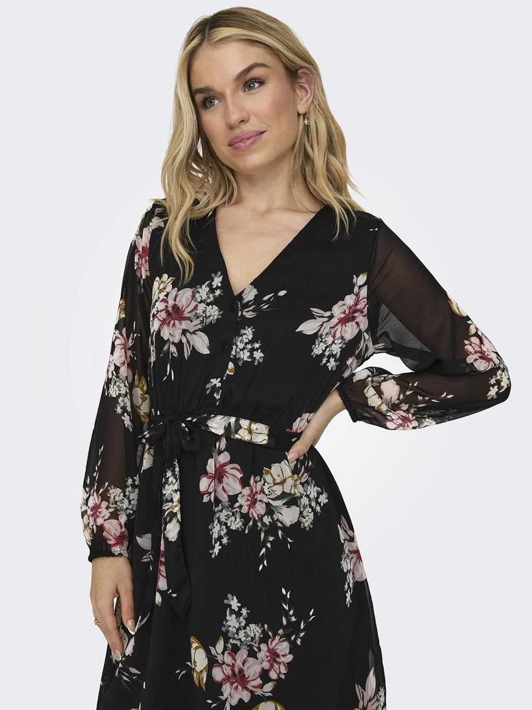 ONLY Damen Onlcera 3/4 Short Dress Wvn Noos, Black/Aop:romantic Flower, XXS