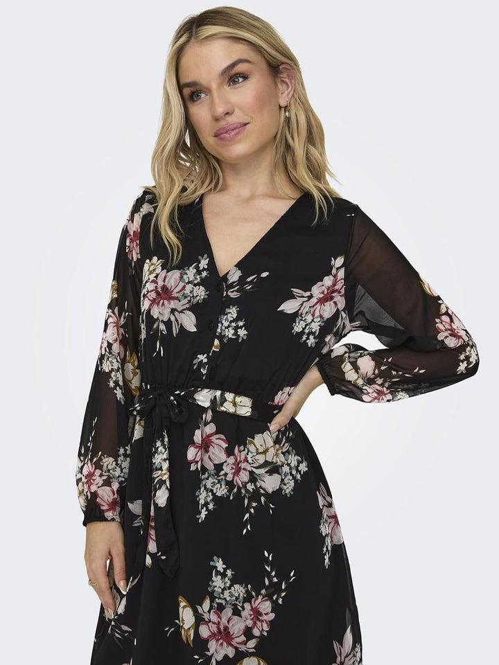 ONLY Damen Onlcera 3/4 Short Dress Wvn Noos, Black/Aop:romantic Flower, XXS