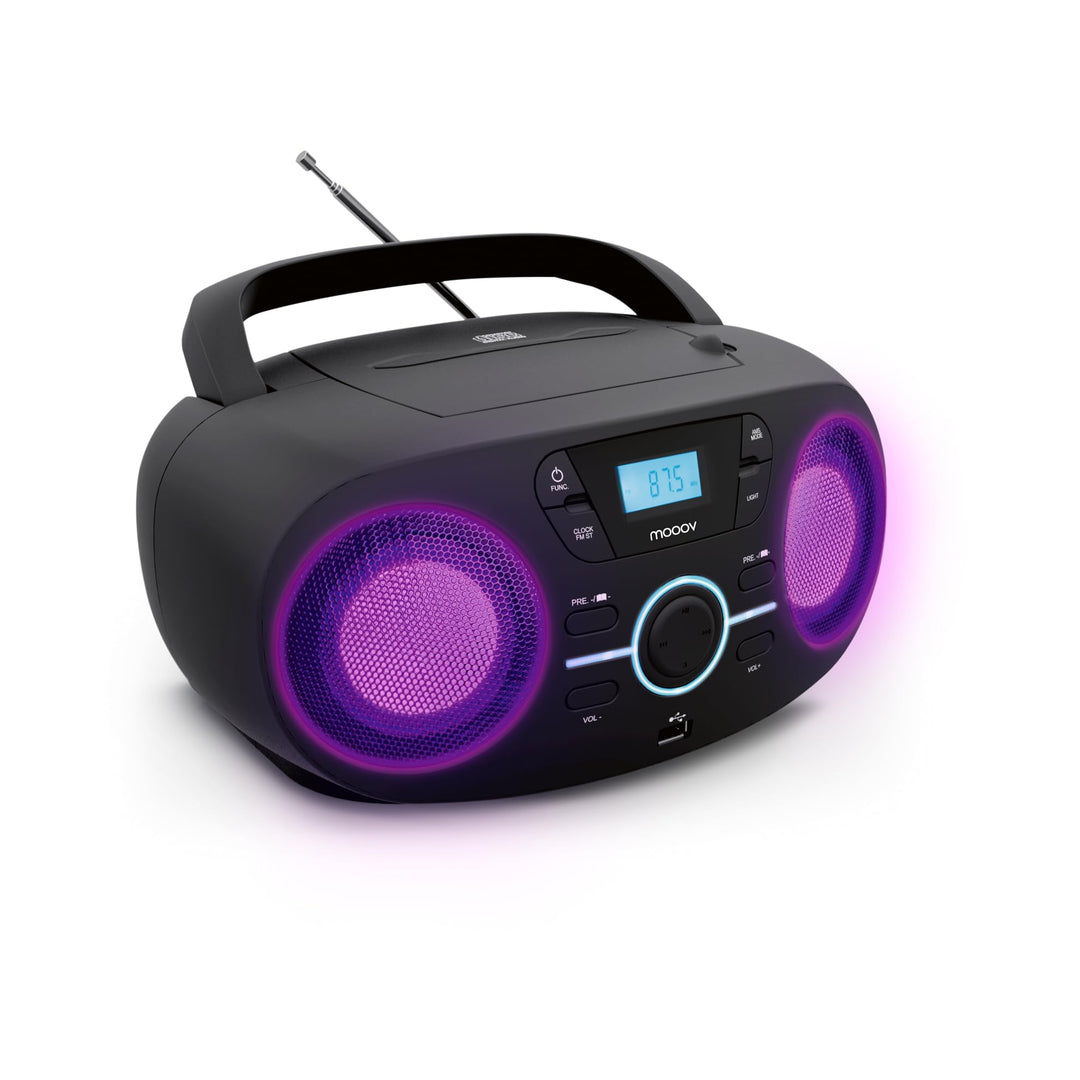 Mooov 477415 Tragbarer CD-Player, CD-Audio-Lesegerät CD-R/CD-RW/CD-MP3, FM-Radio, USB-Anschluss, LED