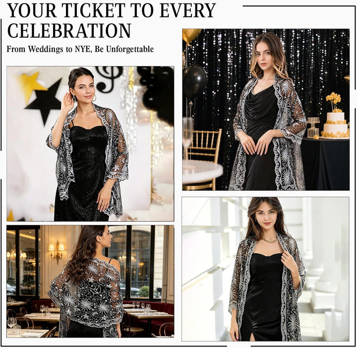 Cape Stola Damen mit Sternen und Mond Festlicher Umhang Bolero für Abendkleider, Hochzeiten,Weihnach
