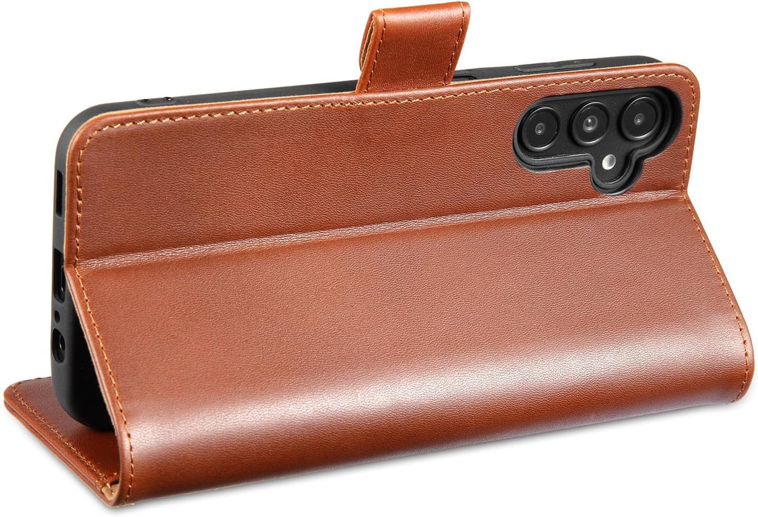 LENSUN Echtleder Hülle für Samsung Galaxy A14, Handyhülle [Echtes Leder][Kartenfach][RFID Schutz][Kl