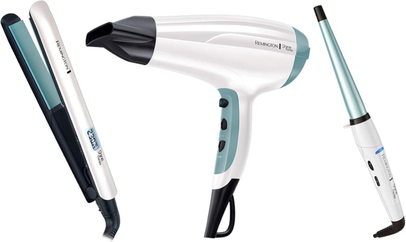 Remington Styling Set Shine Therapy: Haartrockner + Haarglätter + Lockenstab Angebot Styling Set Shi