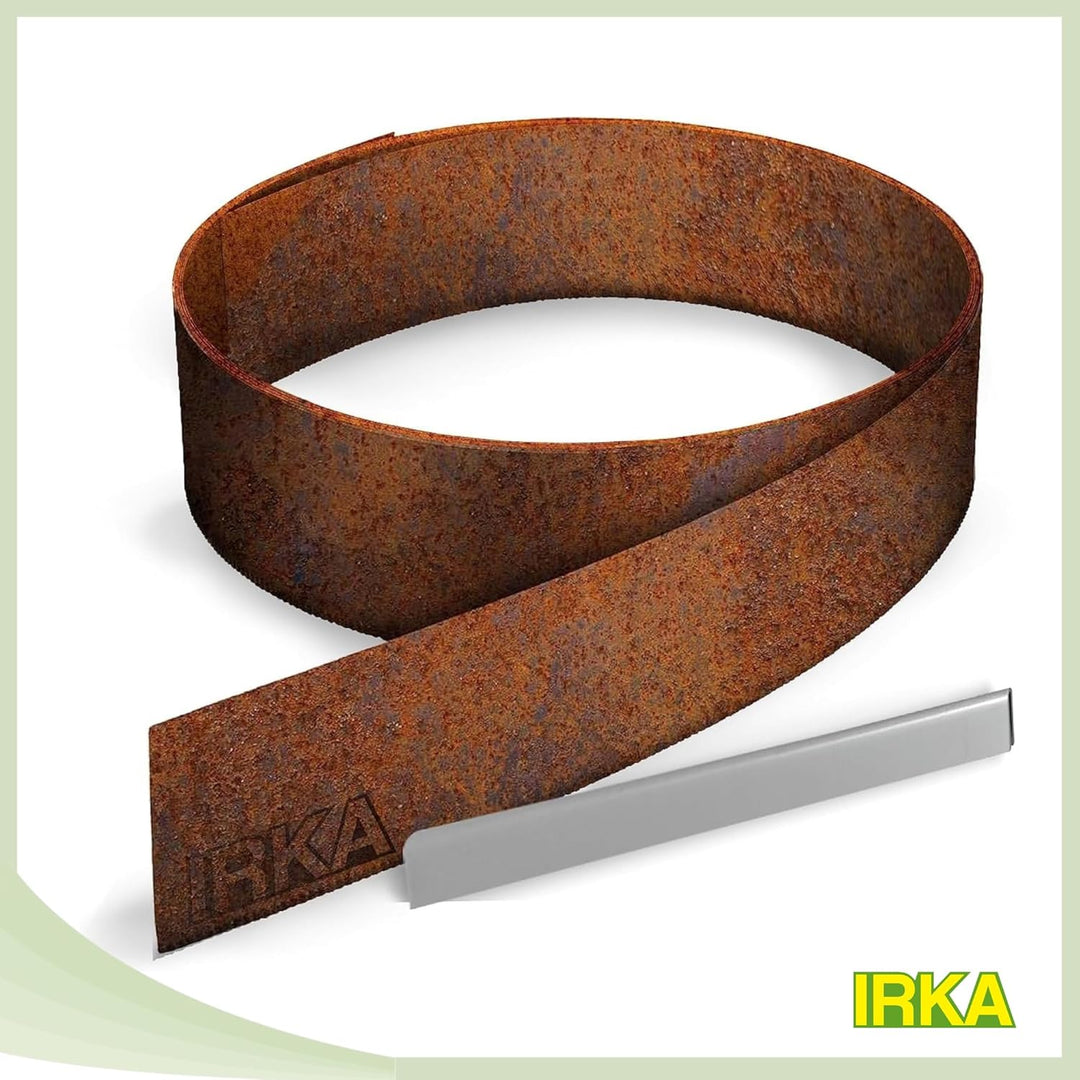 IRKA Rasenkantenband Cortenstahl Garten 15 cm x 15m x 1mm | Cortenstahl Rasenkante Rost mit Versteif