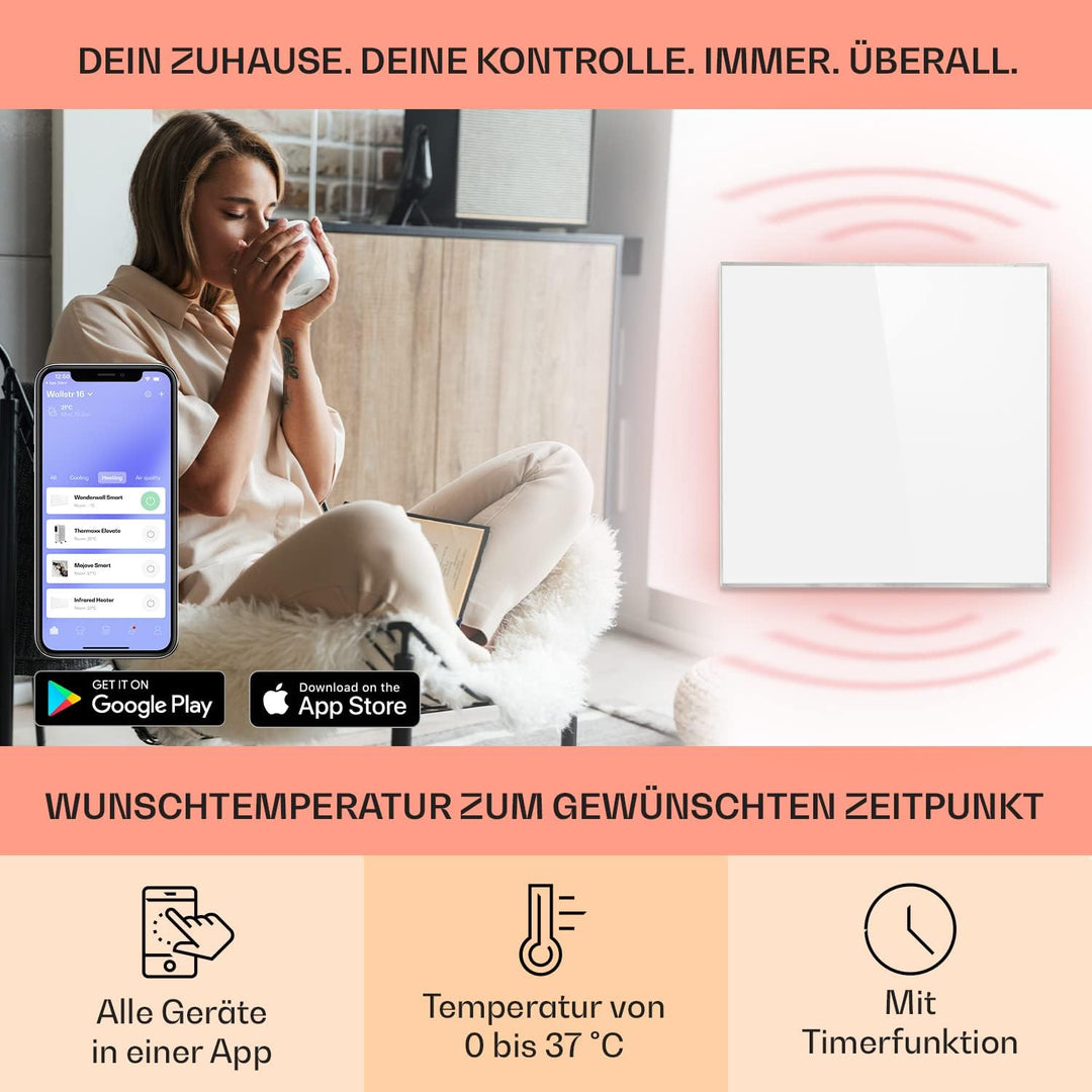 Klarstein Infrarotheizung mit Thermostat, 360W Elektroheizung, Smart Home Infrarotheizung zur Wandmo